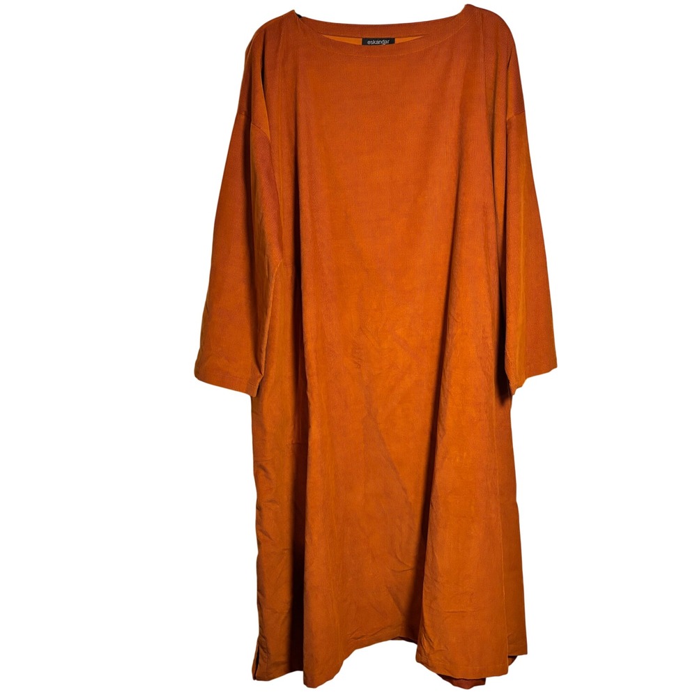Eskandar Orange Cotton Cashmere Corduroy Wide A-Line Scoop Neck Dress Size 1